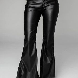 SHOP BUDDY LOVE SIMPSON HIGH-WAISTED FLARE VEGAN LEATHER PANTS - BLACK SIZE 27